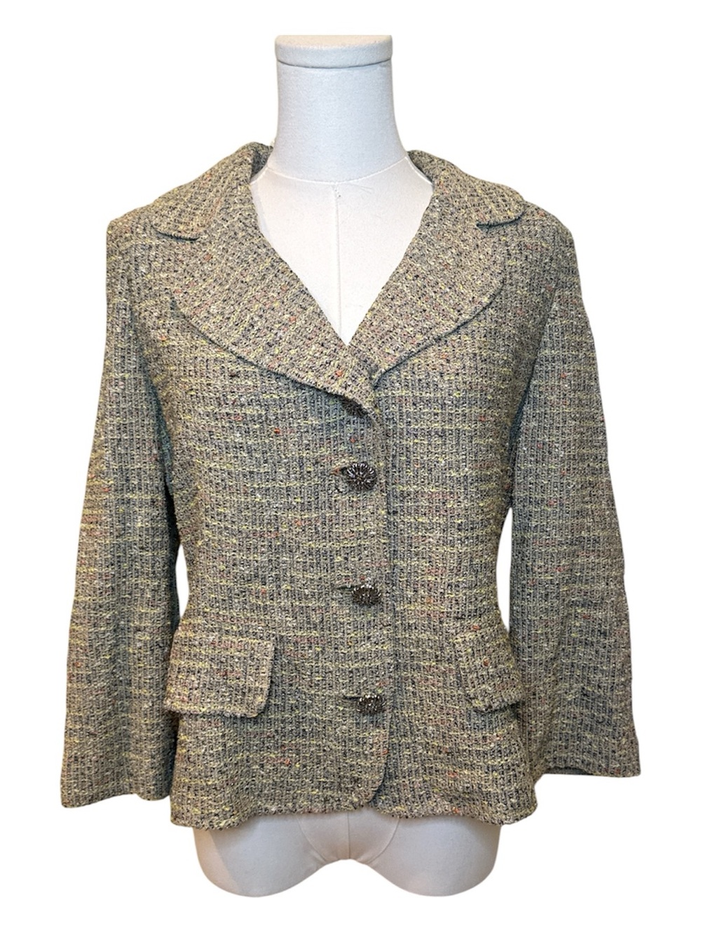 St. John Multi-Tone Tweed Button Jacket in Grey Mix